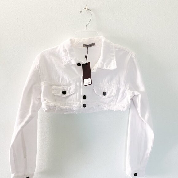 ☀️ NEW LF CARMAR White Crop Jean Jacket Distress Small Casual Boho Cute Grunge - Picture 7 of 7